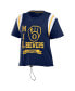 Фото #3 товара Women's Navy Distressed Milwaukee Brewers Cinched Colorblock T-shirt