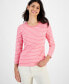 Women's Cotton Striped 3/4-Sleeve Top Conft/brt, XS - фото #1