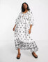 Topshop broderie chuck on midi dress with contrast black stitch in ivory