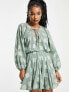 ASOS DESIGN Petite plunge mini dress with godet skirt in sage green