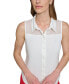 Women's Mixed-Media Button-Front Sleeveless Top