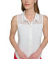 Фото #4 товара Women's Mixed-Media Button-Front Sleeveless Top