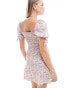 Wednesday's Girl tie detail chintzy floral mini dress in white and pink