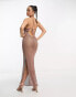 Style Cheat metallic crochet side split maxi dress in bronze