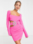 Фото #3 товара ASOS DESIGN square neck diamante belt detail mini dress in pink