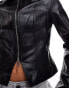 Bershka fitted faux leather jacket in black