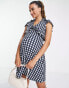 Фото #2 товара River Island Maternity frill detail mini dress in black check