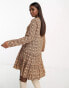 Фото #6 товара Urban Revivo long sleeve mini smock dress in brown floral print