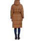 Women's Long Puffer Jacket with Hood and Belt