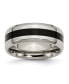 ფოტო #1 პროდუქტის Titanium Polished Black Enamel Beveled Edge Wedding Band Ring