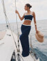 4th & Reckless x Luana Barron colette knit contrast strap beach top co-ord in navy Синий, 42 - фото #4