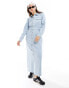 Фото #2 товара Vero Moda long sleeve denim buttondown maxi dress in blue denim