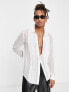 ASOS DESIGN regular sheer shirt with pleat placket and pearl details in white