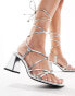 Bershka strap detail flared heeled sandals in silver