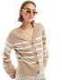 Pieces cardigan in beige and white stripe