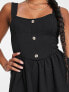 ASOS DESIGN Petite strappy mini dress with ra ra skirt and buttons in black