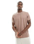 ASOS DESIGN essential crew neck t-shirt with roll sleeve in brown