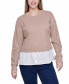 Petite Long Sleeve Two-Fer Top with Gathered Inset