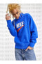 Trend Fleece Mock Neck Retro Logo Sweatshirt in Royal Blue