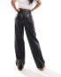 Vero Moda leather look wide leg dad trouser in black with contrast white stitching Черный, W30 - фото #5