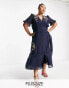 Фото #1 товара Hope & Ivy Plus Claudine embroidered dress in navy