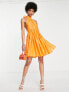 Фото #2 товара ASOS DESIGN Tall halter tiered voile mini dress with tie back detail in orange