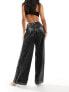 JDY wide leg trousers in black glitter