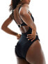 Фото #7 товара Miss Selfridge broderie corset detail tie front swimsuit in black