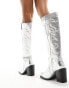 Фото #8 товара Public Desire Wide Fit Austine knee boot with western stitching in metallic silver