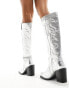 Public Desire Wide Fit Austine knee boot with western stitching in metallic silver