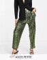 ASOS DESIGN Petite sequin slouchy trouser in khaki Зеленый, 32 - фото #1