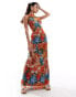 Фото #1 товара ASOS DESIGN mesh ruched maxi dress in bright orange floral print