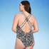 Фото #4 товара Women's Double Strap Plunge One Piece Swimsuit - Shade & Shore™ Black Animal