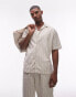 Topman co-ord short sleeve crochet stripe shirt in cream Beige-gestreift, M - Chest 40 - фото #1