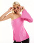 Фото #2 товара Monki long sleeve one shoulder top in pink 90s wash