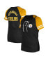 ფოტო #1 პროდუქტის Women's Black Pittsburgh Steelers Lace-Up Raglan T-Shirt