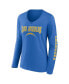 Women's Powder Blue Los Angeles Chargers Wordmark Long Sleeve V-Neck T-shirt