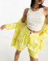 Фото #2 товара ASOS DESIGN oversized floral printed mom suit short with linen in yellow