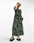 Urban Threads shirred puff sleeve maxi dress in abstract print