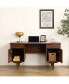 Фото #7 товара Black Walnut Desk With Natural Rattan Net - Large Home Office Workstation With Storage 57.09 Inch