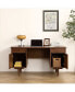 Black Walnut Desk With Natural Rattan Net - Large Home Office Workstation With Storage 57.09 Inch