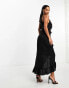 Фото #6 товара In The Style Petite exclusive ruffle trim cami maxi dress in black