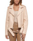 Women's Faux-Leather Belted Hem Moto Jacket