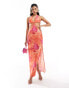 Фото #4 товара Missyempire halterneck ring detail cut out maxi dress in orange and pink floral