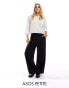 ASOS DESIGN Petite high waist seam detail tailored trousers with linen in black