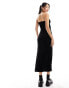 Фото #6 товара Bershka velvet bandeau midi dress in black