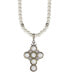 ფოტო #1 პროდუქტის Pewter Cross Imitation Pearl Clear Crystal Necklace
