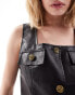 Lioness leather look square neck button through top in black