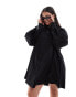 Фото #1 товара ASOS DESIGN Curve boyfriend shirt mini dress with blouson sleeve in black