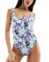 Фото #3 товара ASOS DESIGN square neck swimsuit in retro print